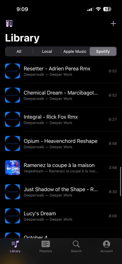 OmniMusik library filtered to Spotify