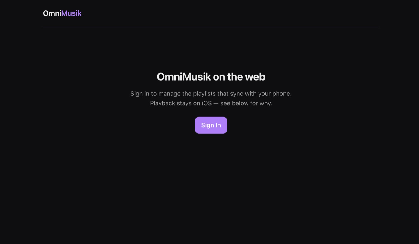 OmniMusik web sign-in page